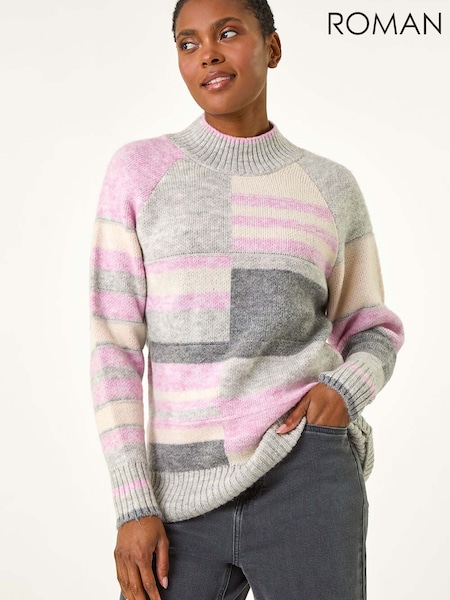 Roman Grey Stripe Colour Block Knitted Jumper (G89711) | £45