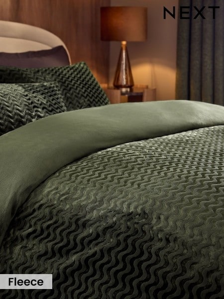 Stripe Textured Fleece Bedding Duvet Cover And Pillowcase Set