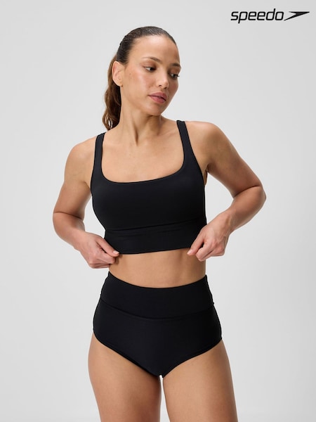 Black - Speedo Solid Square Neck Bikini Top