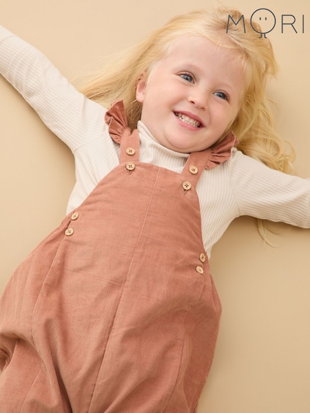MORI Brown Frilled Corduroy Dungarees (G89943) | £35 - £37