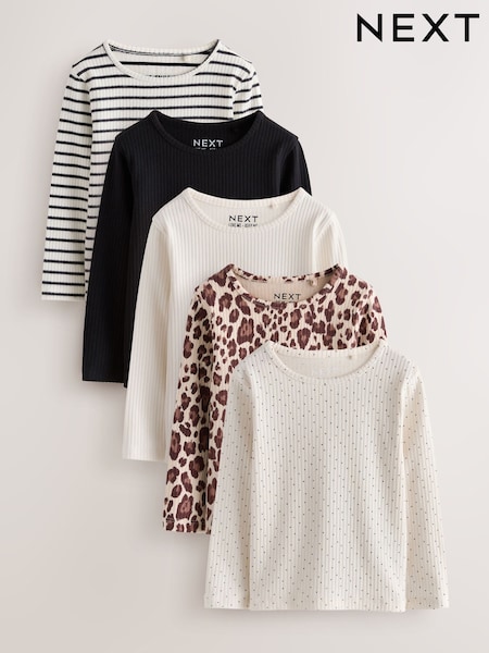 Black Mono - Long Sleeve Ribbed Tops 5 Pack (3mths-7yrs)