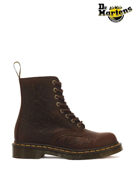 Brown - Dr. Martens 1460 Pascal Embossed Floral Crazy Horse Boots