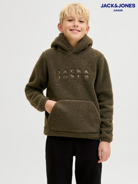 JACK & JONES Junior Green Teddy Fleece Hoodie (G90099) | £30
