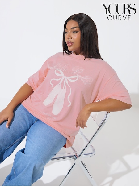 Yours Curve Pink Limited Longline Ballet T-Shirt (G90240) | £22