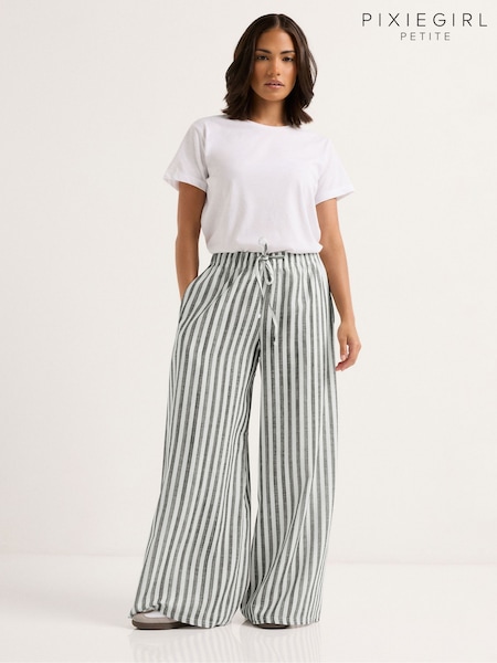 PixieGirl Petite Grey Stripe Wide Leg Trousers (G90241) | £34