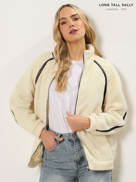 Long Tall Sally Cream Taped Detail Fleece Zip Jacket (G90248) | £43