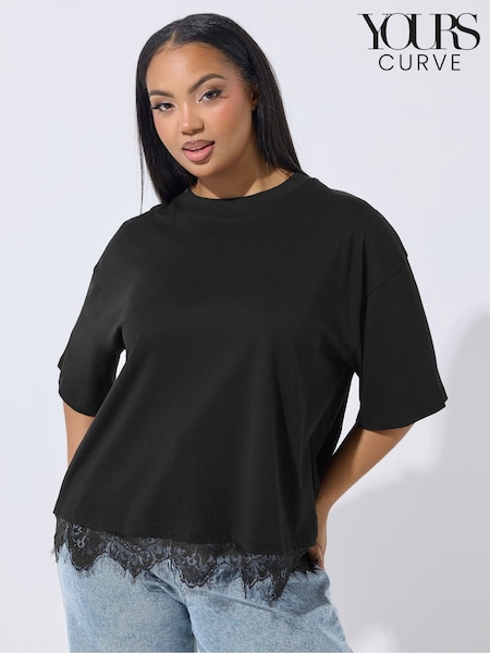 Yours Curve Black Limited Lace Hem Top (G90263) | £20