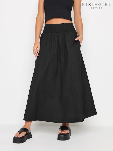 PixieGirl Petite Black Poplin Shirred Maxi Skirt (G90269) | £29