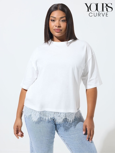 Yours Curve White Limited Lace Hem Top (G90276) | £20
