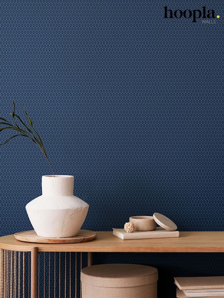 Hoopla Walls Indigo Tiny Ogee 10M Wallpaper (G90360) | £40