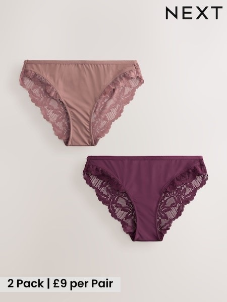 Plum/Tan Brown - Lace Knickers 2 Pack