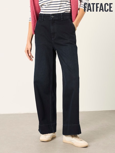 Dark Teal Blue - Fatface Wide Leg Jeans