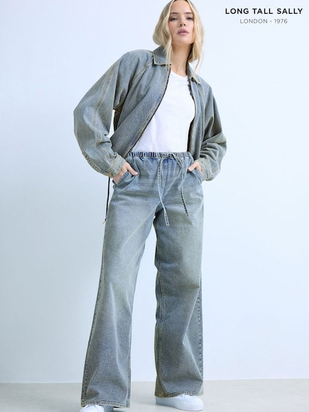 Long Tall Sally Blue Mid Wash Wide Leg Pull On Jeans (G90639) | £43