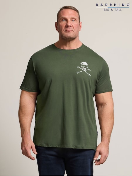BadRhino Big & Tall Green Skull X-Bone T-Shirt (G90755) | £20