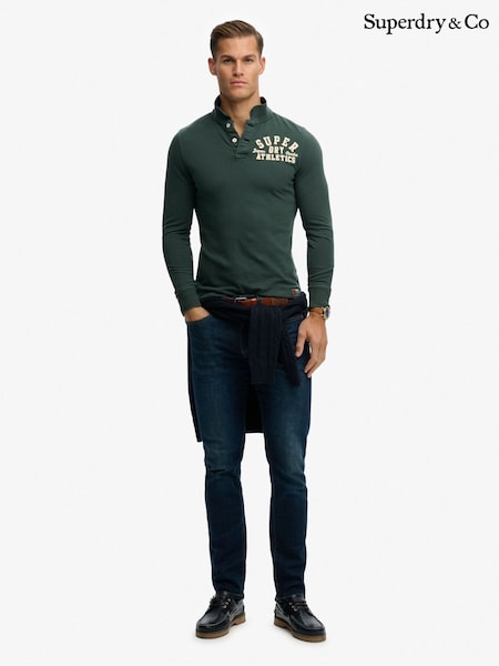 Superdry Green Vintage Athletic Long Sleeve Polo Shirt (G90847) | £45