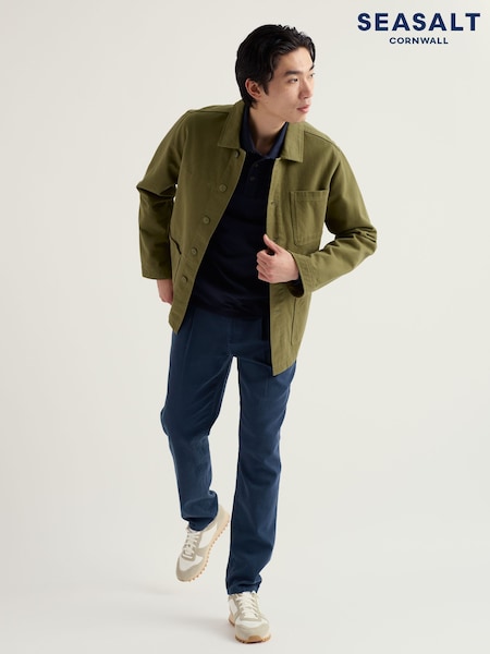 Seasalt Cornwall Blue Mens Balefire Long Sleeve Polo Shirt (G90919) | £40