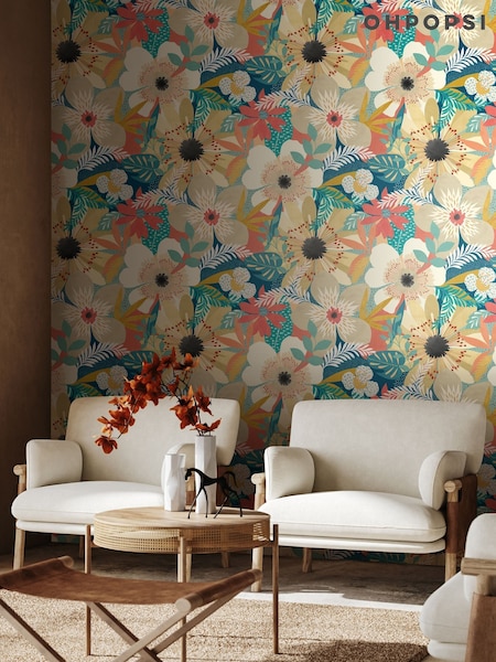 Ohpopsi Teal Twist Floral Riot Forest 10M Wallpaper (G90949) | £77