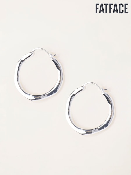 Silver Tone - Fatface Hammered Hoop Earrings