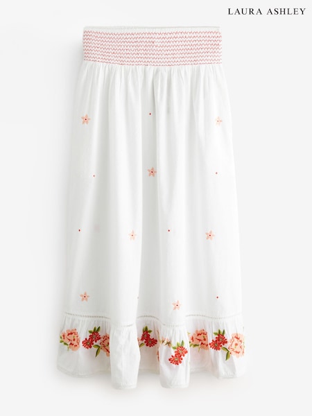 White/Pink - Laura Ashley Lavington Blooms Ruffle Cotton Beach Co-ord Skirt
