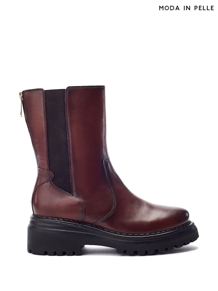 Moda in Pelle Brown Luccio Zip Detail Wedge Leather Chelsea Boots (G91408) | £149