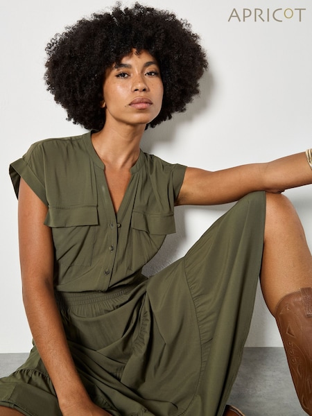 Apricot Green Tiered Utility Midaxi Dress (G91431) | £52