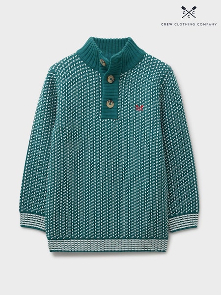 Crew Clothing Green Half Button Funnel Neck Jumper (G91483) | £32 - £40