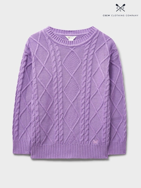 Crew Clothing Purple Heritage Cable Chunky Crew-Neck Jumper (G91490) | £32 - £40