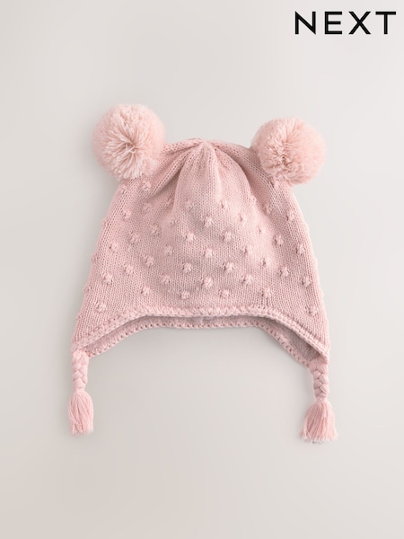 Pink Pointelle - Knitted Baby Trapper Hat