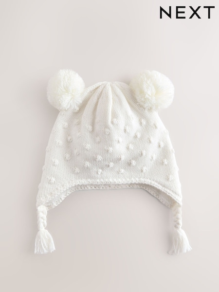 White - Knitted Baby Trapper Hat
