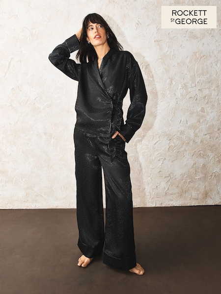 Black Animal Print - Rockett St George Jacquard Satin Tie Side Pyjamas Set