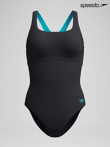 Black - Speedo Solid Flex Band One Piece Swimsuit