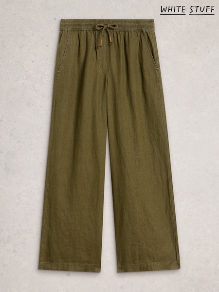 White Stuff Green Ally Linen Wide Leg Trousers (G92416) | £69