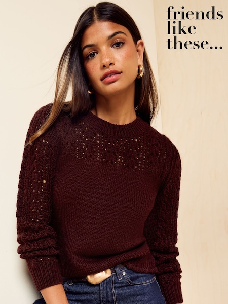 Burgundy - Friends Like These Pointelle Yoke Jumper