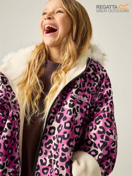 Pink - Regatta Junior Waterproof Faux Fur Hood Changing Robe