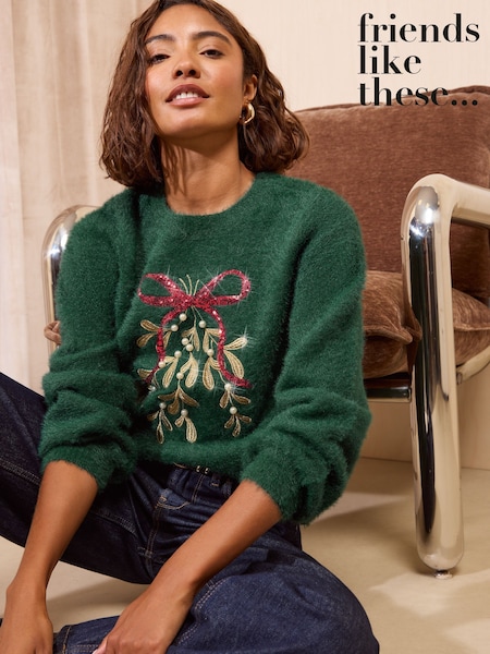 Green - Friends Like These Eyelash Christmas Jumper