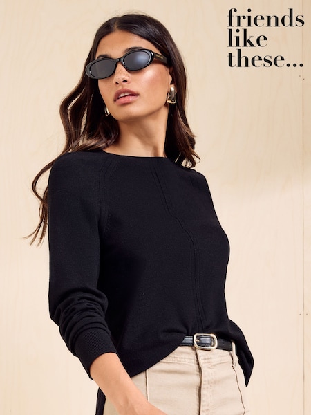 Black - Friends Like These Crew Neck Stitch Detail Jumper