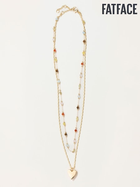 Gold Tone - Fatface Heart Layer Necklace