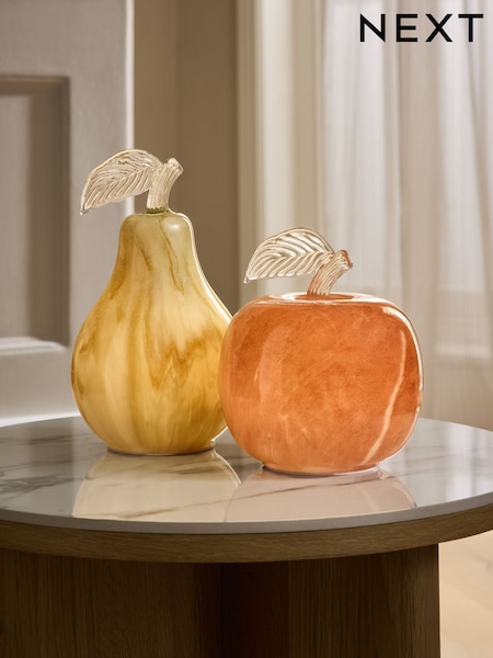 Set Of 2 Marble Glass Fruit Battery Operated Feature Light