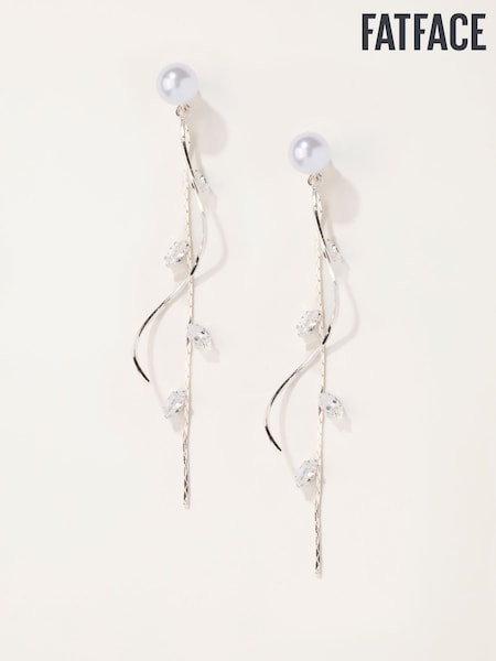 Silver Tone - Fatface Faux Pearl Twist Earrings