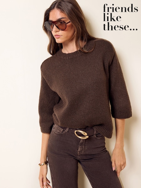 Espresso Brown - Friends Like These Seam Detail Knitted T-shirt
