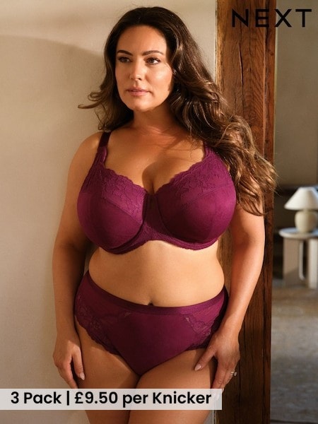 Grey/Purple/Pink - Lace Trim Knickers 3 Pack