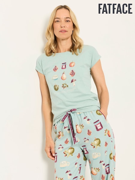 Teal Green - Fatface Autumn Graphic Pyjama Top