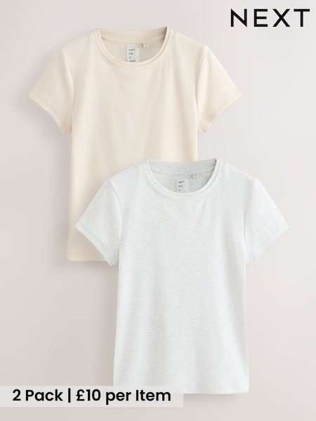 Grey/Ecru - Ribbed T-shirts 2 Pack