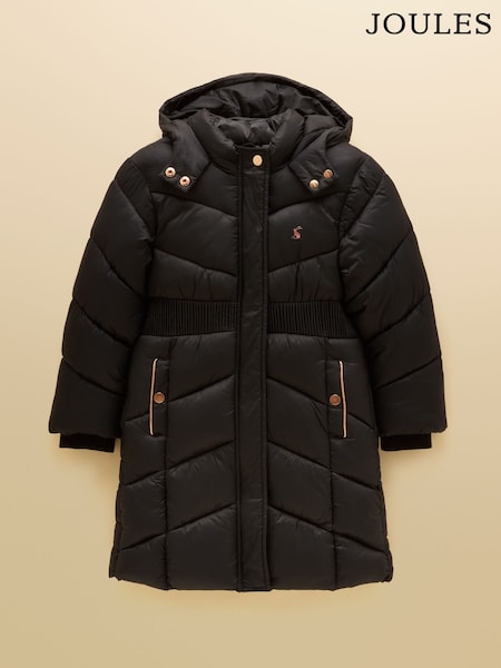 Black - Joules Girls' Chloe Showerproof Padded Coat