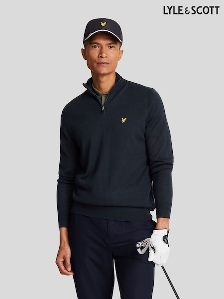 Lyle & Scott Blue Golf Quarter Zip Merino Jumper (G93856) | £90