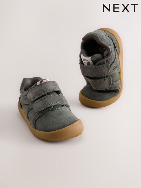 Khaki Green - Barefoot Leather Touch Fastening Trainers