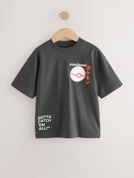 Charcoal Grey Back Print - Pokémon Short Sleeve T-shirt (3-16yrs)