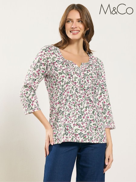 M&Co Pink Petite 3/4 Sleeve Henley Top (G94107) | £24