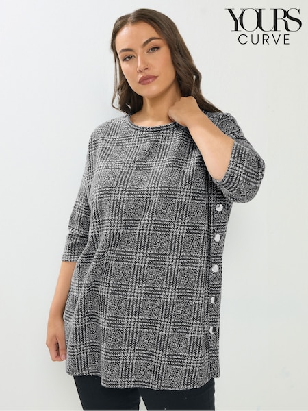 Yours Curve Grey Side Button Checked Blouse (G94110) | £29