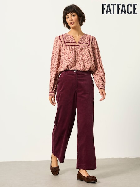 Burgundy Red - Fatface Wide Leg Cord Trousers